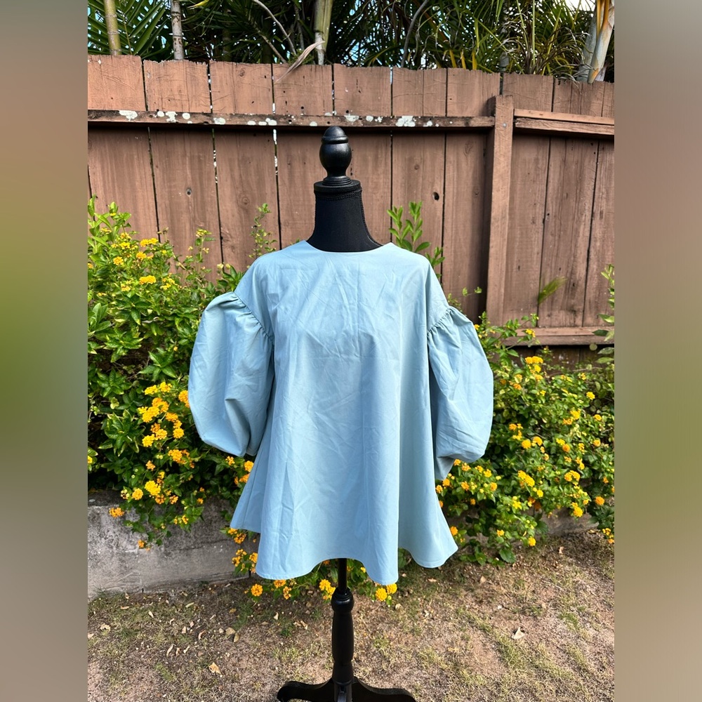 Blue Balloon Sleeve Blouse Size M